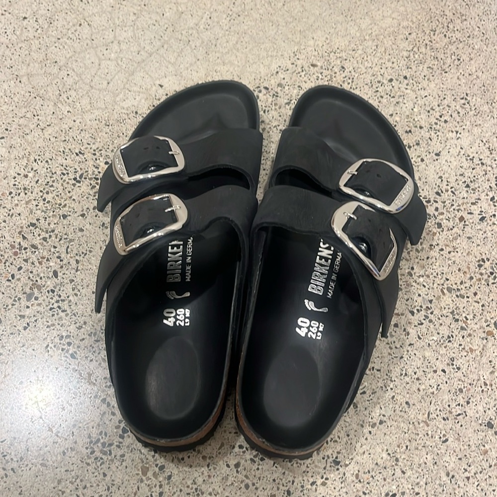 Only worn once, perfect condition black Birkenstocks